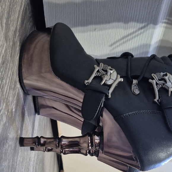 Muerto Gothic Finger Bone Heel Skull Buckle Mid Calf Boots Demonia 1026 Sz 7 - Picture 5 of 15